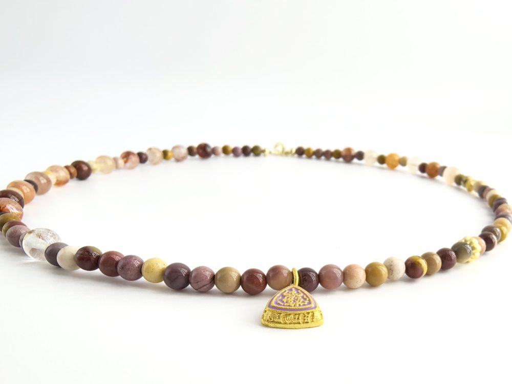 Autumn Sunbeam Necklace, Natural Jasper, Golden Pendant - Image 2